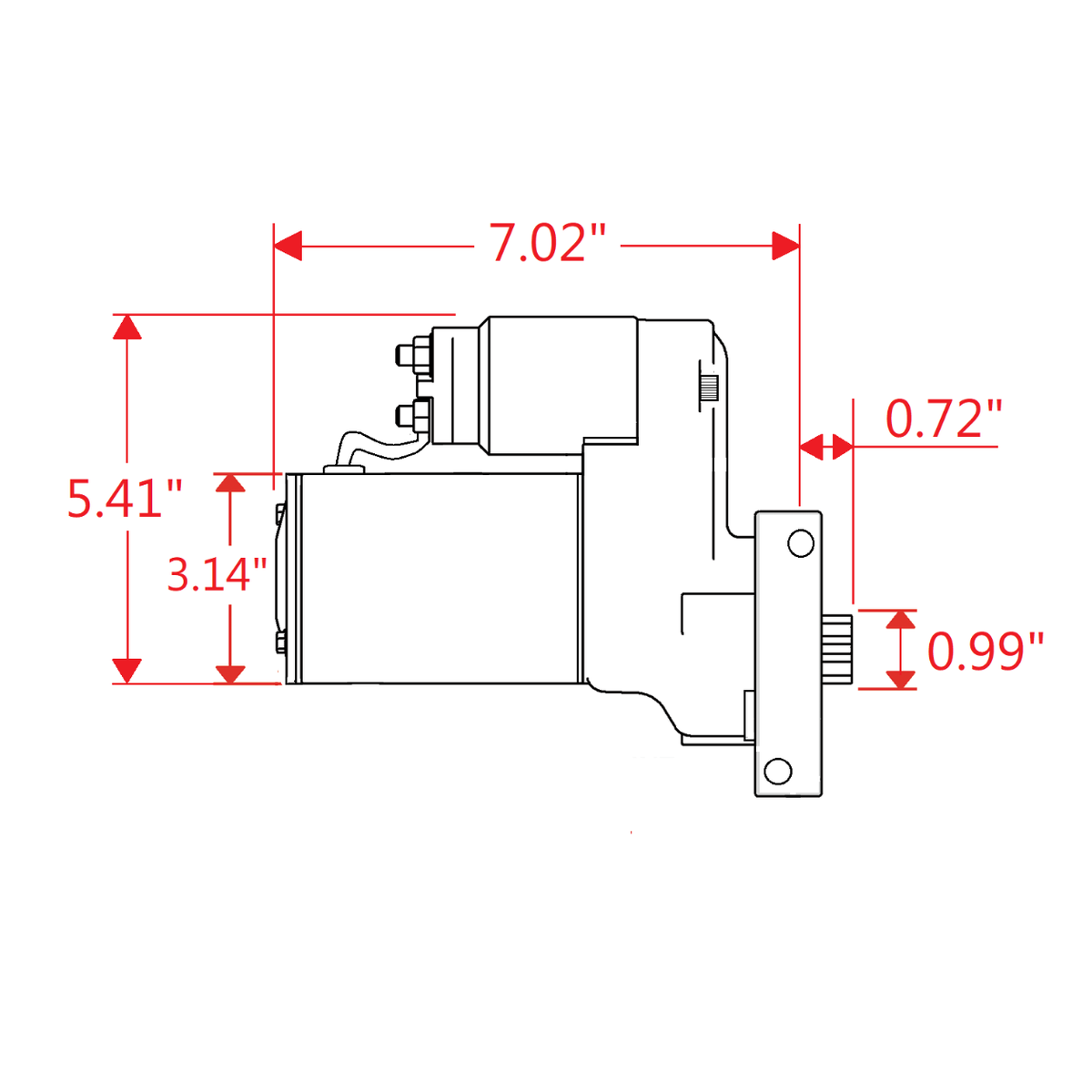 Powermaster 9409 Ultra Torque Starter for GM LS, dimension drawing