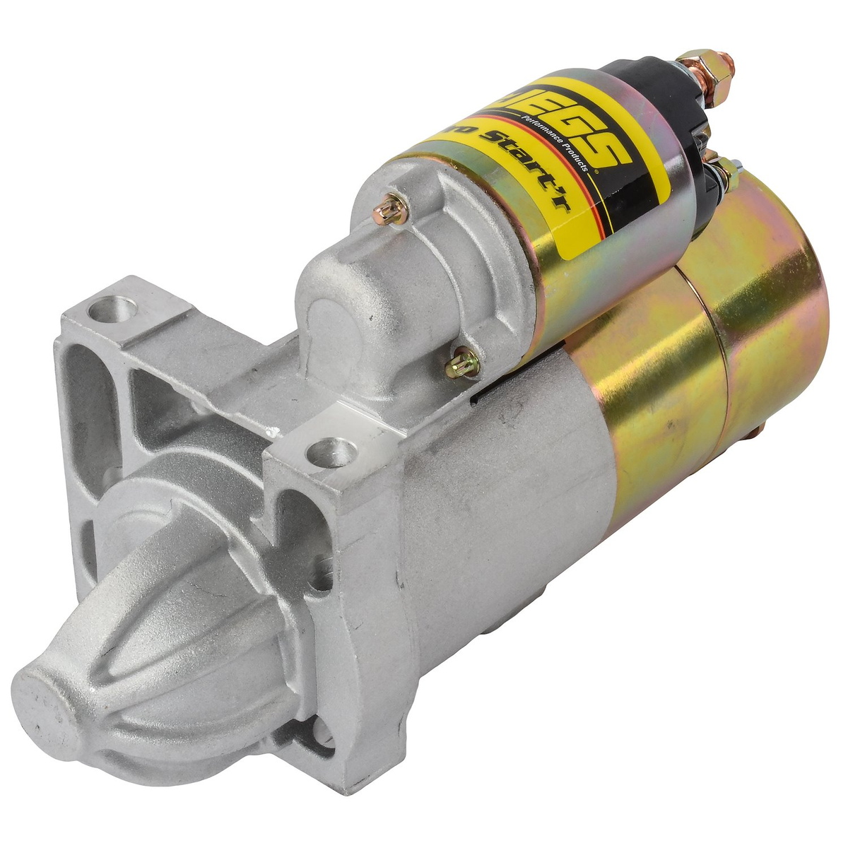 JEGS LS OEM-style starter, mounting side view of the cast nose cone