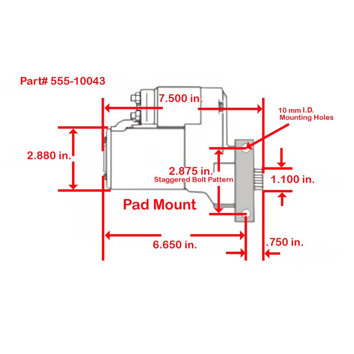 JEGS 10043 mini starter dimension drawing