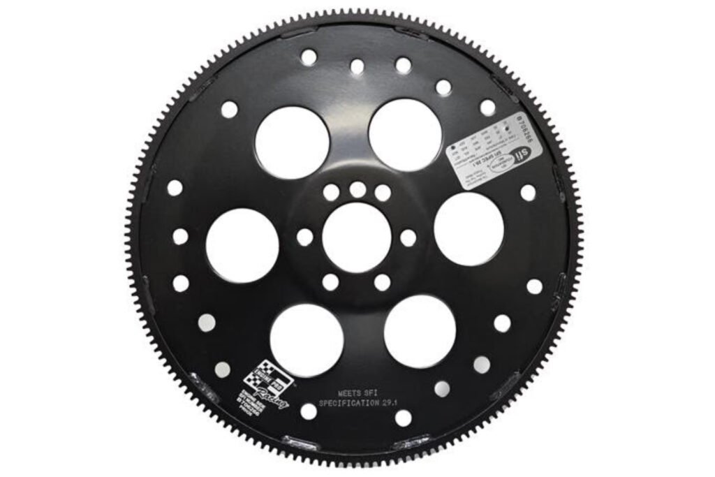 Engine Pro Sportsman Series SFI 29.1 flexplate on a white background, front view, with its factory certification sticker